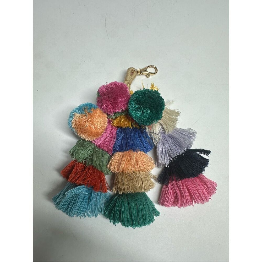 I-Bosom Colorful Keychains Boho Pom Pom Tassel Bag Decorations Charm Wristlet